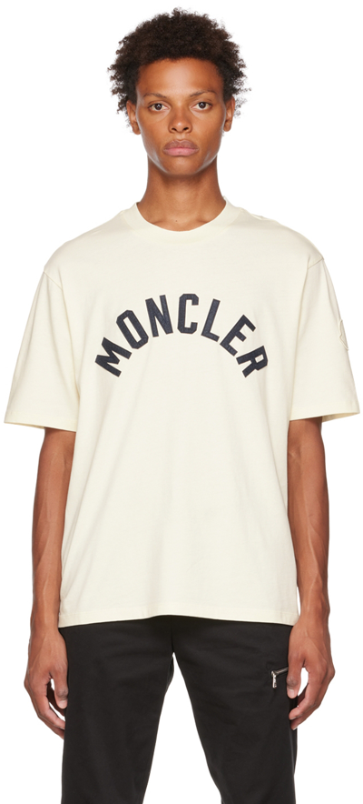 Shop Moncler Off-white Bonded T-shirt In 02b White