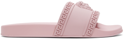 Shop Versace Pink Palazzo Slides In 1pg40 English Rose