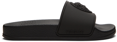 Shop Versace Kids Black Rubber Medusa Slides In 1b000