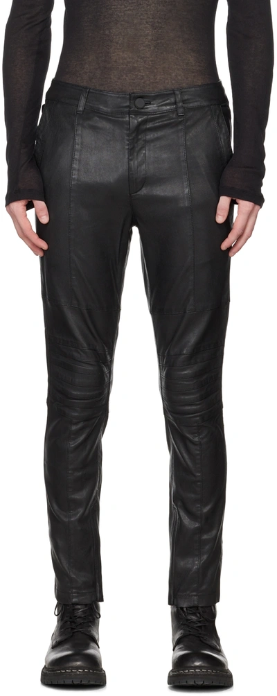 Shop Frei-mut Black Faust Washed Leather Pants In Tar