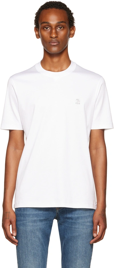 Shop Brunello Cucinelli White Embroidered T-shirt In Cl087 White