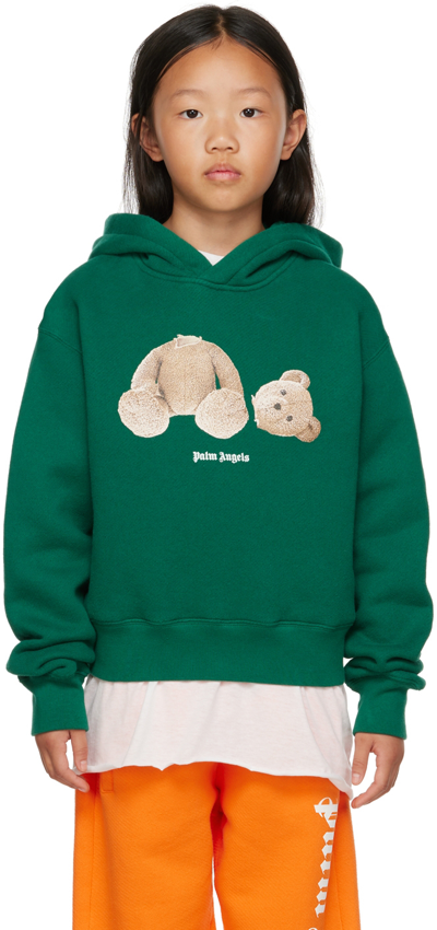 Shop Palm Angels Kids Green Bear Hoodie In Forest Green Black