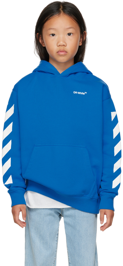 Shop Off-white Kids Blue Helvetica Diag Hoodie In Blue White