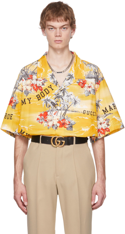 Shop Gucci Yellow Printed Shirt In 7371 Yellow/live Red