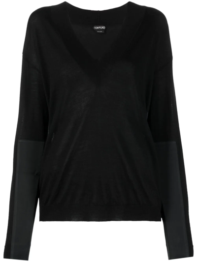 Shop Tom Ford Panelled V-neck Knitted Jumper In Black