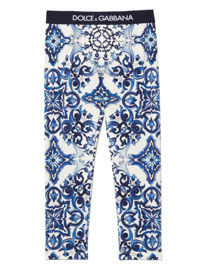 Shop Dolce & Gabbana Interlock Majolica-print Leggings In White