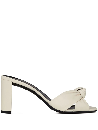 Shop Saint Laurent Bianca Knotted 75mm Mules In White