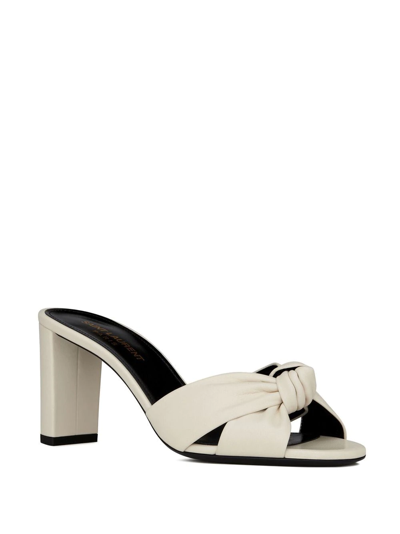 Shop Saint Laurent Bianca Knotted 75mm Mules In White