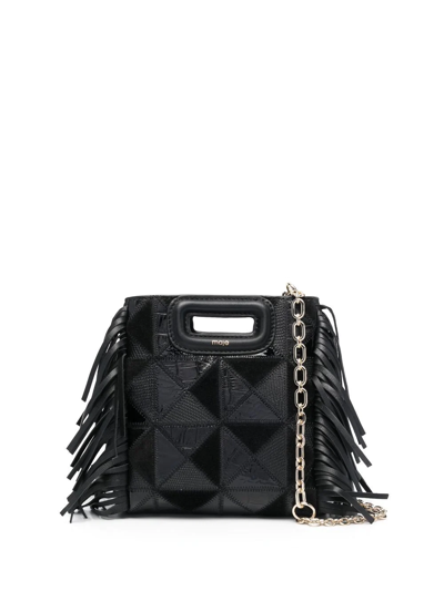 Shop Maje M Patchwork-detail Leather Mini Bag In Black