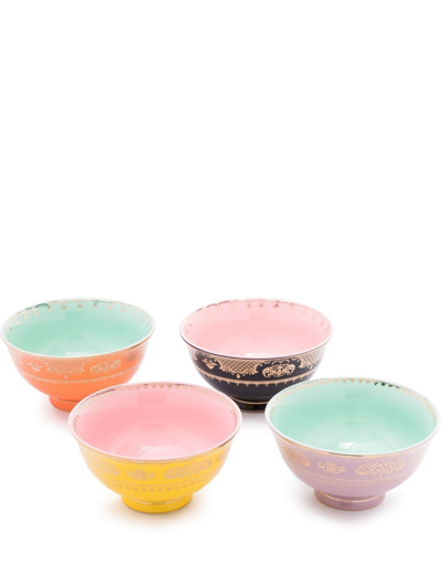 Shop Polspotten Grandpa Porcelain Bowls (set Of Four) In Yellow