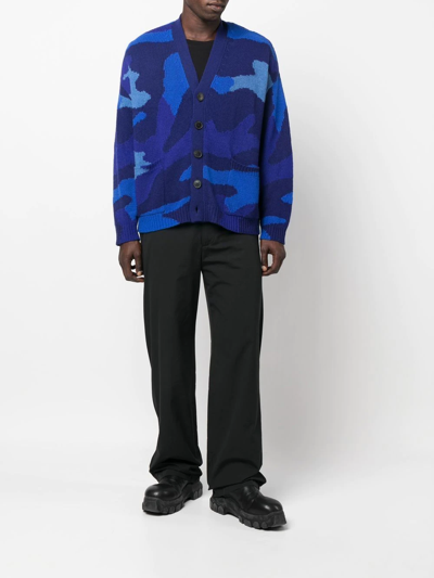 Shop Valentino Camouflage-pattern Virgin Wool Cardigan In Blue