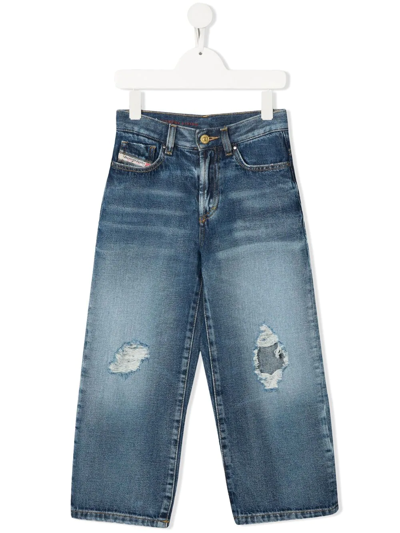 Shop Diesel Distressed Effect Denim Jeans In Blue