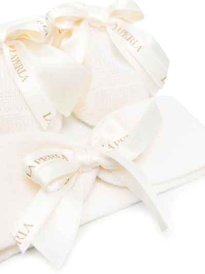 La Perla Bow-detail Booties & Headband Set In Neutrals