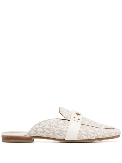 Shop Michael Michael Kors Monogram-pattern Leather Mules In White