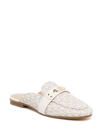 Shop Michael Michael Kors Monogram-pattern Leather Mules In White