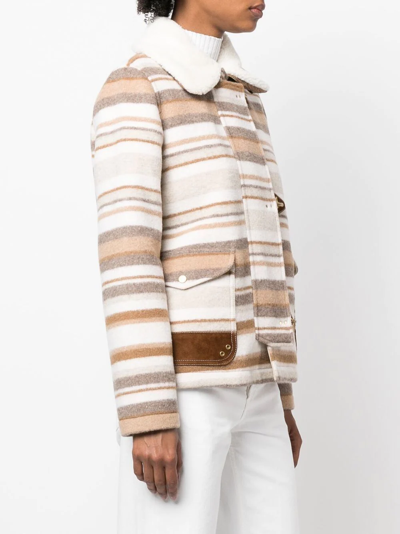 Shop Fay Striped Long-sleeve Wool Jacket In Neutrals