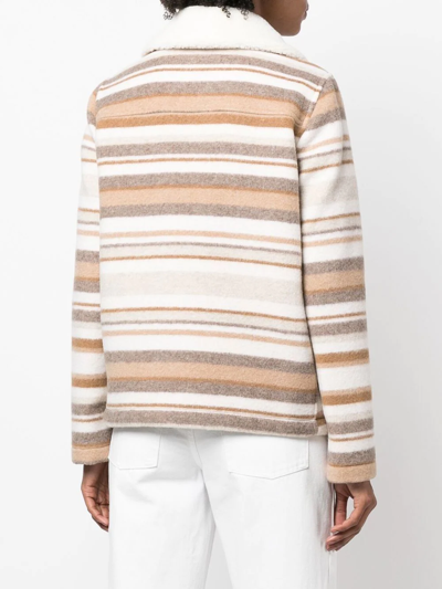 Shop Fay Striped Long-sleeve Wool Jacket In Neutrals
