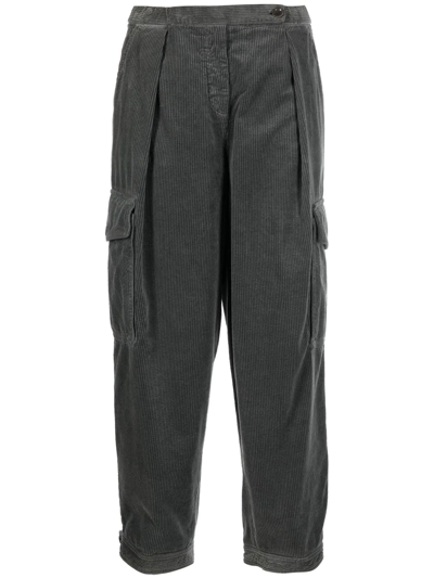 Shop Aspesi Corduroy Tapered Cropped Trousers In Grey