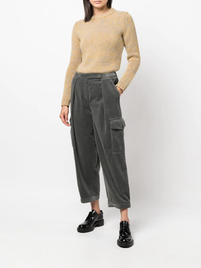 Shop Aspesi Corduroy Tapered Cropped Trousers In Grey