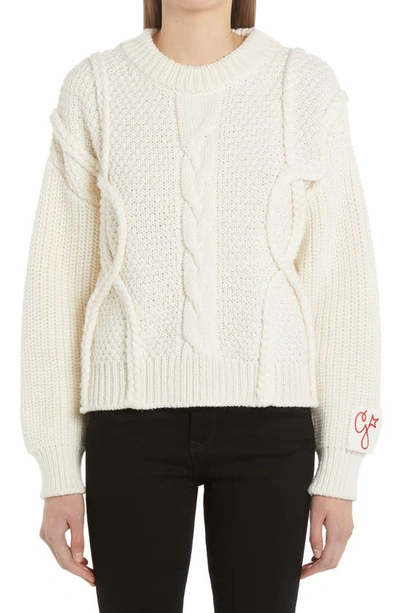 Shop Golden Goose Cable Knit Virgin Wool Sweater In Natural White