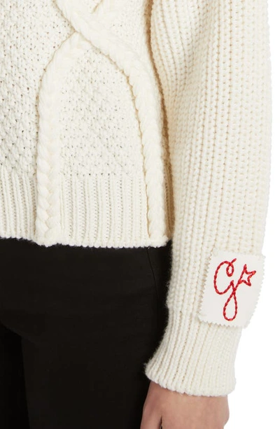 Shop Golden Goose Cable Knit Virgin Wool Sweater In Natural White