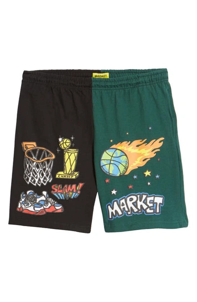 Shop Market Memorabilia Colorblock Graphic Shorts In Green