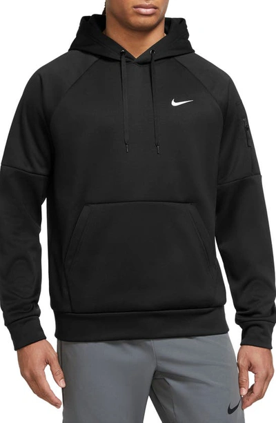 Shop Nike Therma-fit Pullover Hoodie In Black/ Black/ White