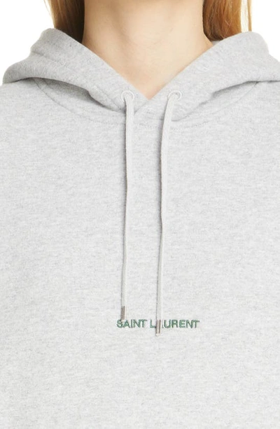 Shop Saint Laurent Logo Boxy Heathered Hoodie In Gris Chine/ Vert