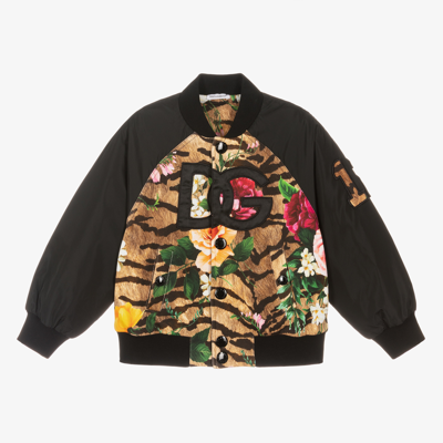 Shop Dolce & Gabbana Tiger & Rose Bomber Jacket In Black