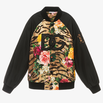 Shop Dolce & Gabbana Teen Tiger & Rose Bomber Jacket In Black