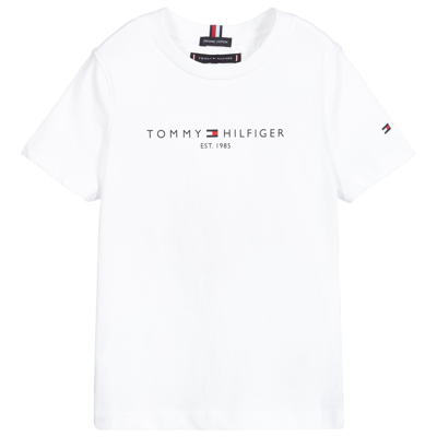Shop Tommy Hilfiger Boys White Cotton Flag Logo T-shirt