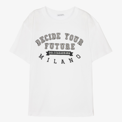 Shop Dolce & Gabbana Teen Boys White Cotton T-shirt