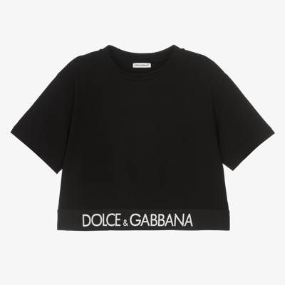 Shop Dolce & Gabbana Girls Teen Black Crop Logo T-shirt