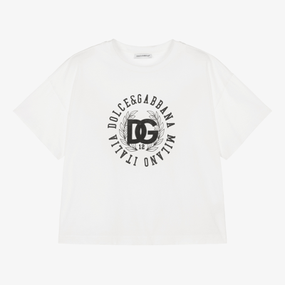 Shop Dolce & Gabbana Boys White Cotton Logo T-shirt