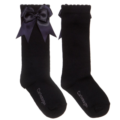 Shop Carlomagno Girls Blue Cotton Knee Length Socks