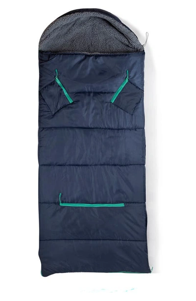 Mimish Kids' Sleep-n-pack Faux Shearling Lined Sleeping Bag Backpack In Dark Navy/ Stormy Grey