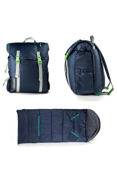 Mimish Kids' Sleep-n-pack Faux Shearling Lined Sleeping Bag Backpack In Dark Navy/ Stormy Grey