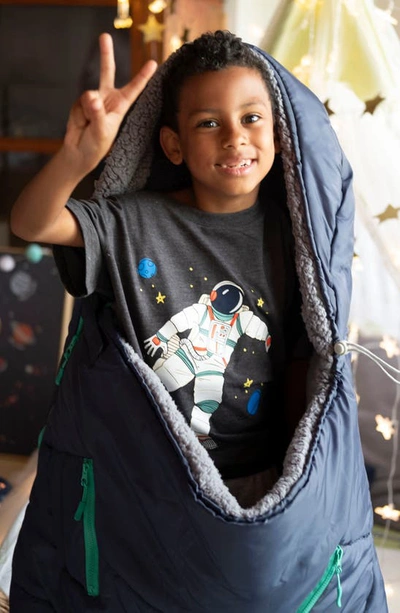 Mimish Kids' Sleep-n-pack Faux Shearling Lined Sleeping Bag Backpack In Dark Navy/ Stormy Grey