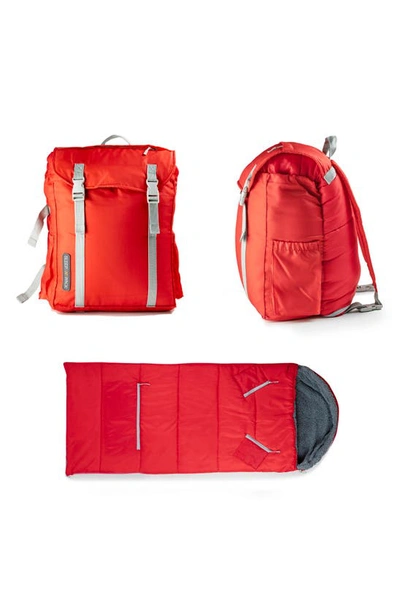 Shop Mimish Kids' Sleep-n-pack Faux Shearling Lined Sleeping Bag Backpack In Fiery Red/ Stormy Grey