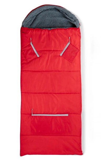 Shop Mimish Kids' Sleep-n-pack Faux Shearling Lined Sleeping Bag Backpack In Fiery Red/ Stormy Grey