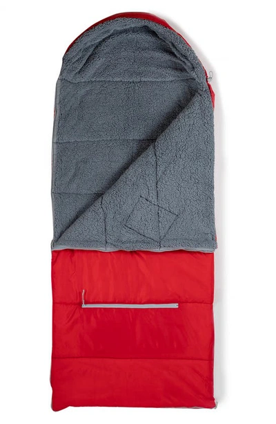 Shop Mimish Kids' Sleep-n-pack Faux Shearling Lined Sleeping Bag Backpack In Fiery Red/ Stormy Grey