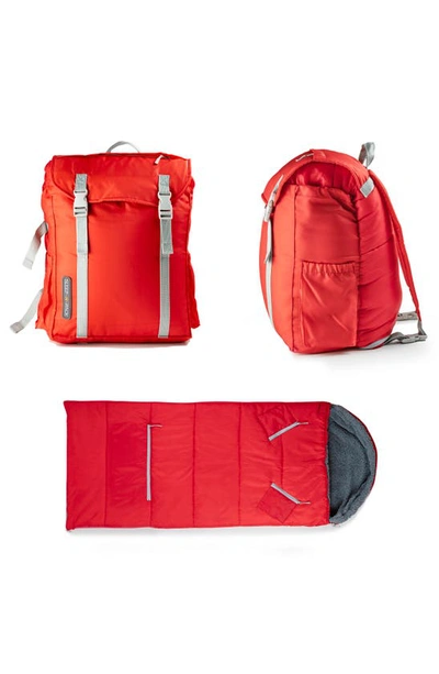 Mimish Kids' Sleep-n-pack Faux Shearling Lined Sleeping Bag Backpack In Fiery Red/ Stormy Grey