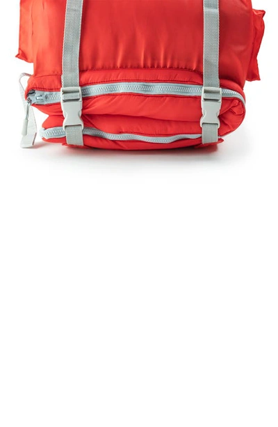 Shop Mimish Kids' Sleep-n-pack Faux Shearling Lined Sleeping Bag Backpack In Fiery Red/ Stormy Grey