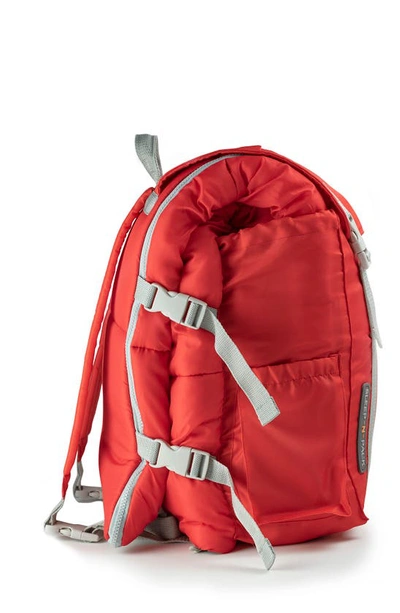 Shop Mimish Kids' Sleep-n-pack Faux Shearling Lined Sleeping Bag Backpack In Fiery Red/ Stormy Grey