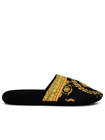 Shop Versace Barocco Cotton Slippers In Black