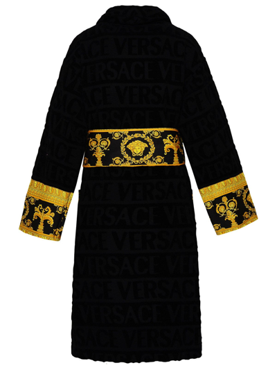 Shop Versace Barocco Cotton Bathrobe In Black