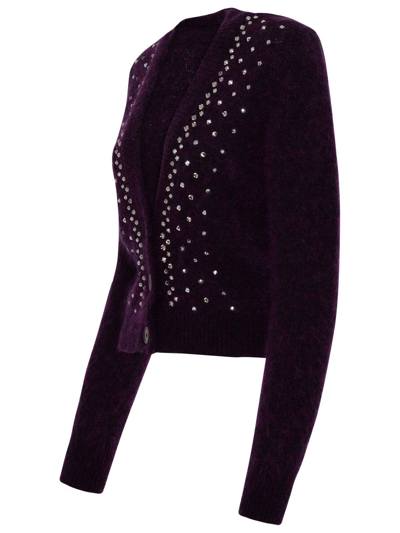 Shop Alessandra Rich Cardigan In Misto Mohair In Violet