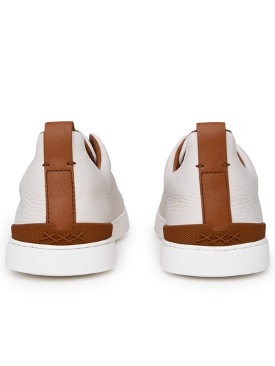 Shop Ermenegildo Zegna Triple Stitch Leather Sneakers In White