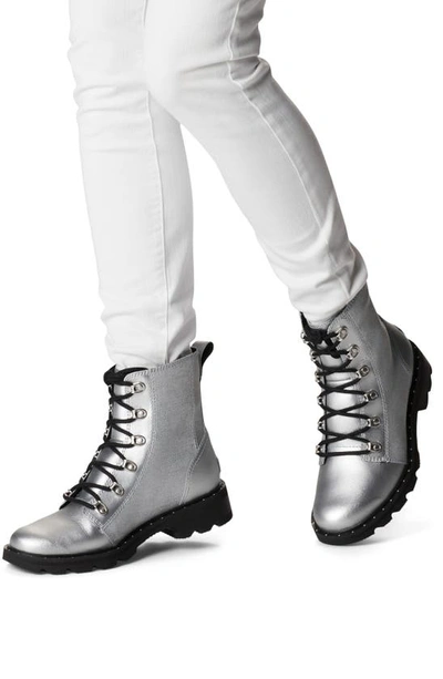 Sorel Lennox Lace Boot In Pure Silver Black