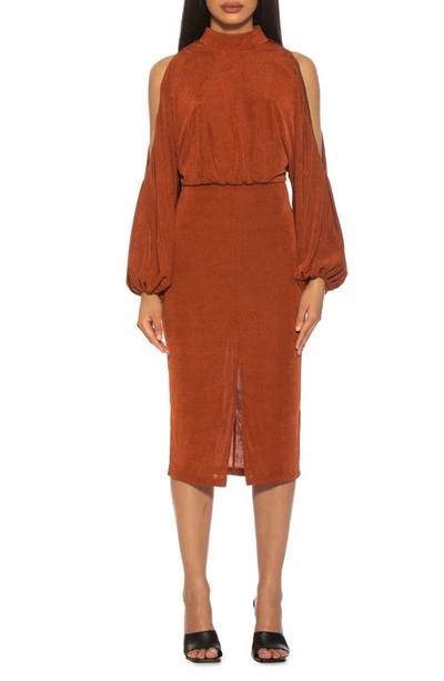 Shop Alexia Admor Sem Mock Neck Cold Shoulder Midi Dress In Camel